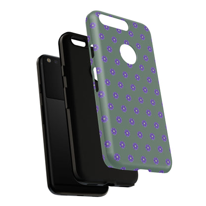 Coque Téléphone Samsung, iPhone & Google Pixel Renforcée Mate – Design Floral Epuré Fleurs de Primevère sur Fond Vert Minéral | Protection Antichoc | Idée Cadeau Femme