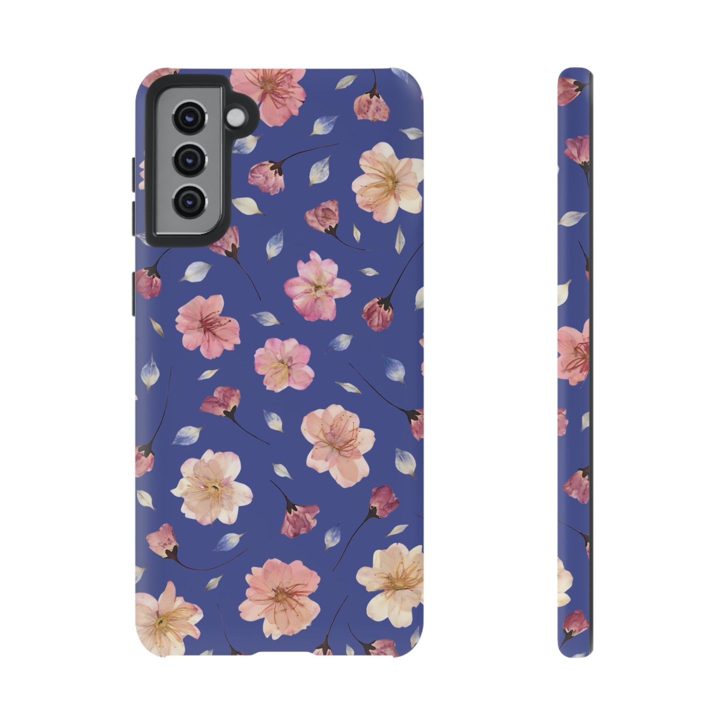 Coque Téléphone Samsung, iPhone & Google Pixel Renforcée Mate – Design Floral Fleurs de Cerisier sur Fond Bleu Encre | Protection Antichoc | Idée Cadeau Pour Elle