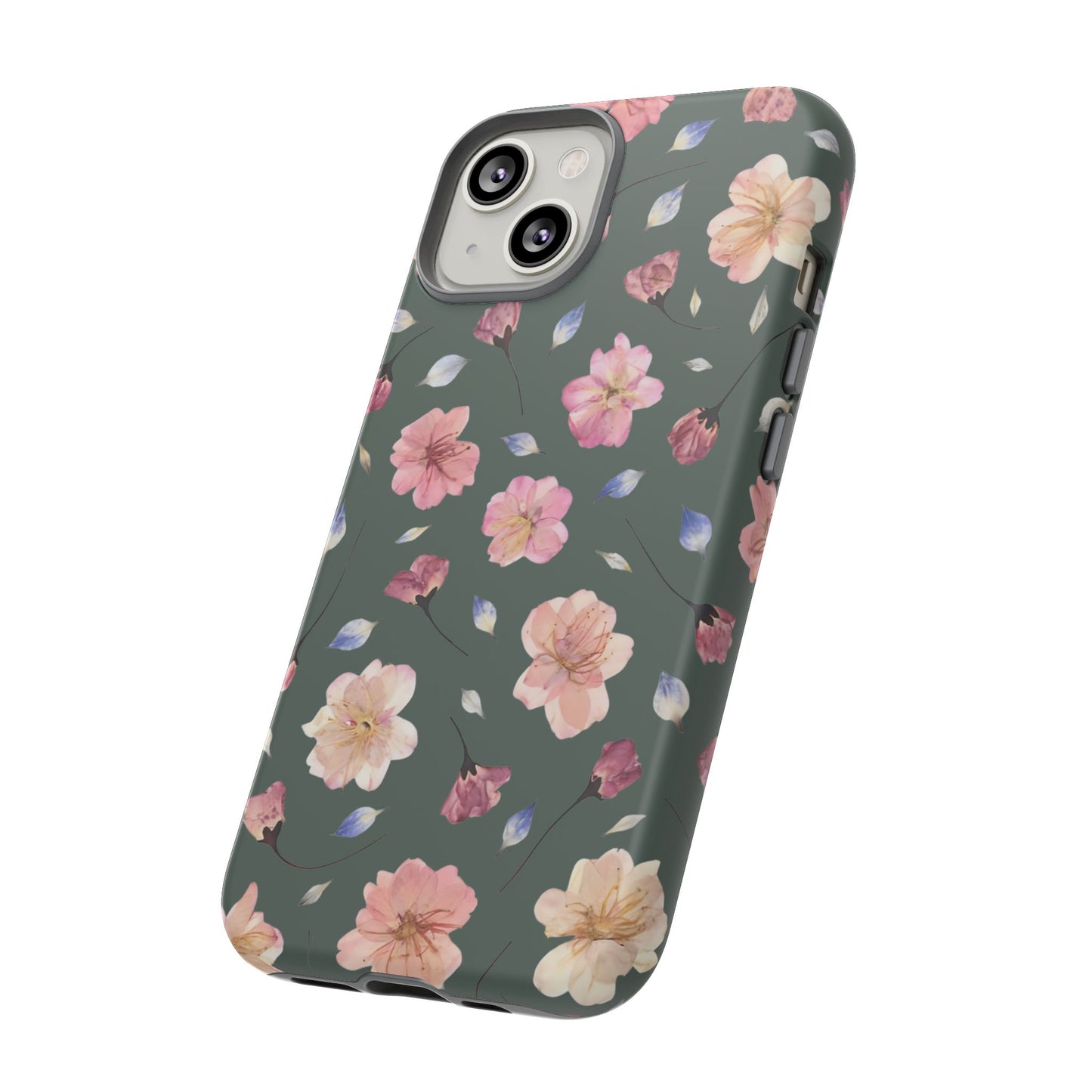 Coque Téléphone Samsung, iPhone & Google Pixel Renforcée Mate – Design Floral Fleurs de Cerisier sur Fond Verte Minéral | Protection Antichoc | Idée Cadeau Femme