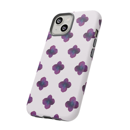 Coque Téléphone Samsung, iPhone & Google Pixel Renforcée Mate – Design Floral Epuré Fleurs de Hortensia sur Fond Blanc Perlé | Protection Antichoc | Idée Cadeau Anniversaire