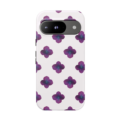 Coque Téléphone Samsung, iPhone & Google Pixel Renforcée Mate – Design Floral Epuré Fleurs de Hortensia sur Fond Blanc Perlé | Protection Antichoc | Idée Cadeau Anniversaire