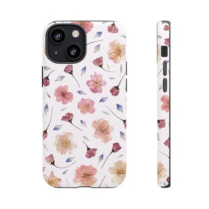 Coque Téléphone Samsung, iPhone & Google Pixel Renforcée Mate – Design Floral Fleurs de Cerisier sur Fond Blanc Poudré | Protection Antichoc | Idée Cadeau Femme