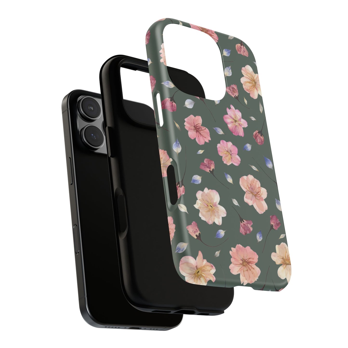 Coque Téléphone Samsung, iPhone & Google Pixel Renforcée Mate – Design Floral Fleurs de Cerisier sur Fond Verte Minéral | Protection Antichoc | Idée Cadeau Femme
