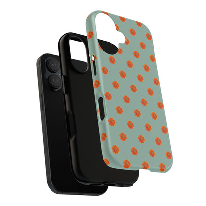 Coque Téléphone Samsung, iPhone & Google Pixel Renforcée Mate – Design Floral Epuré Fleurs de Cosmos Orange sur Fond Vert Eucalyptus | Protection Antichoc | Idée Cadeau Femme