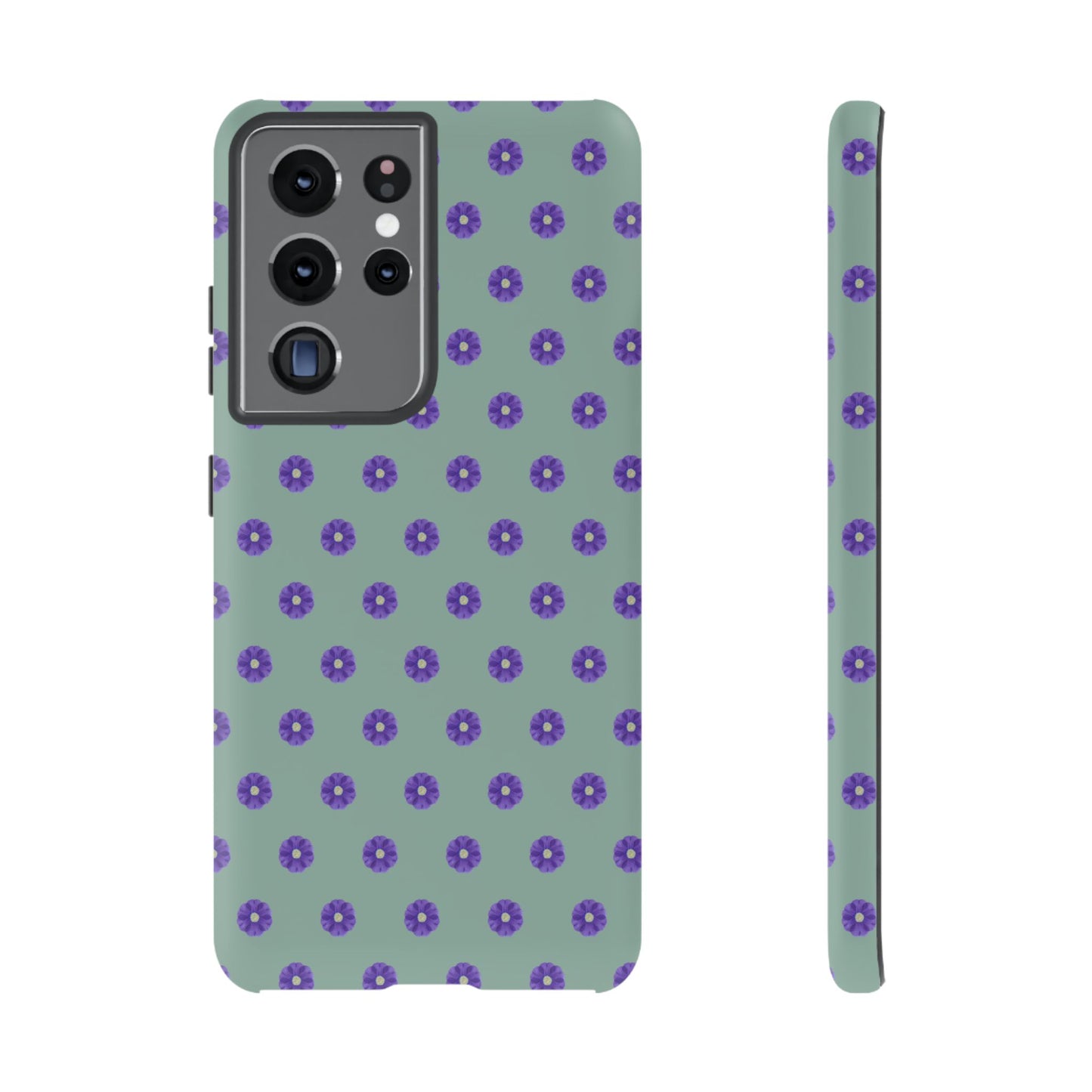 Coque Téléphone Samsung, iPhone & Google Pixel Renforcée Mate – Design Floral Epuré Fleurs de Primevère sur Fond Vert Eucalyptus | Protection Antichoc | Idée Cadeau Anniverssaire