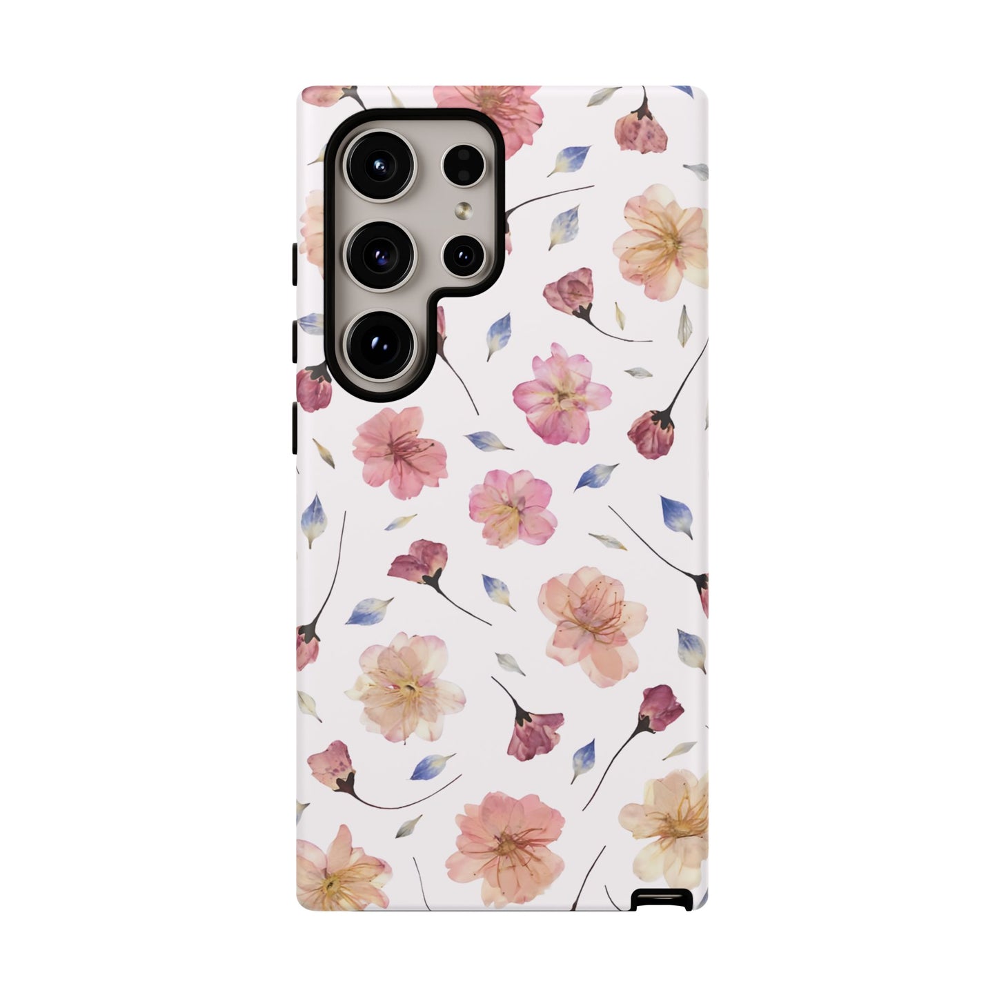 Coque Téléphone Samsung, iPhone & Google Pixel Renforcée Mate – Design Floral Fleurs de Cerisier sur Fond Blanc Poudré | Protection Antichoc | Idée Cadeau Femme