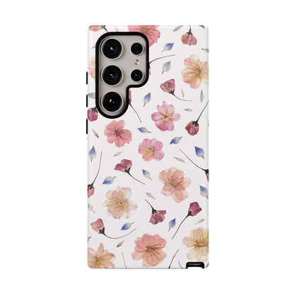 Coque Téléphone Samsung, iPhone & Google Pixel Renforcée Mate – Design Floral Fleurs de Cerisier sur Fond Blanc Poudré | Protection Antichoc | Idée Cadeau Femme