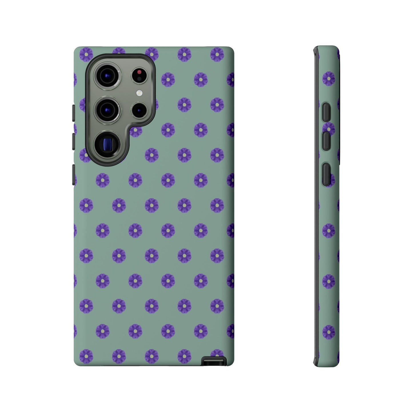 Coque Téléphone Samsung, iPhone & Google Pixel Renforcée Mate – Design Floral Epuré Fleurs de Primevère sur Fond Vert Eucalyptus | Protection Antichoc | Idée Cadeau Anniverssaire
