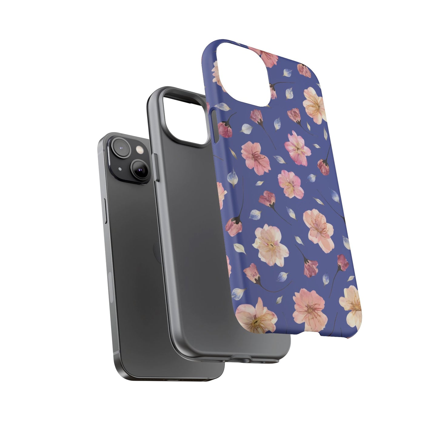 Coque Téléphone Samsung, iPhone & Google Pixel Renforcée Mate – Design Floral Fleurs de Cerisier sur Fond Bleu Encre | Protection Antichoc | Idée Cadeau Pour Elle