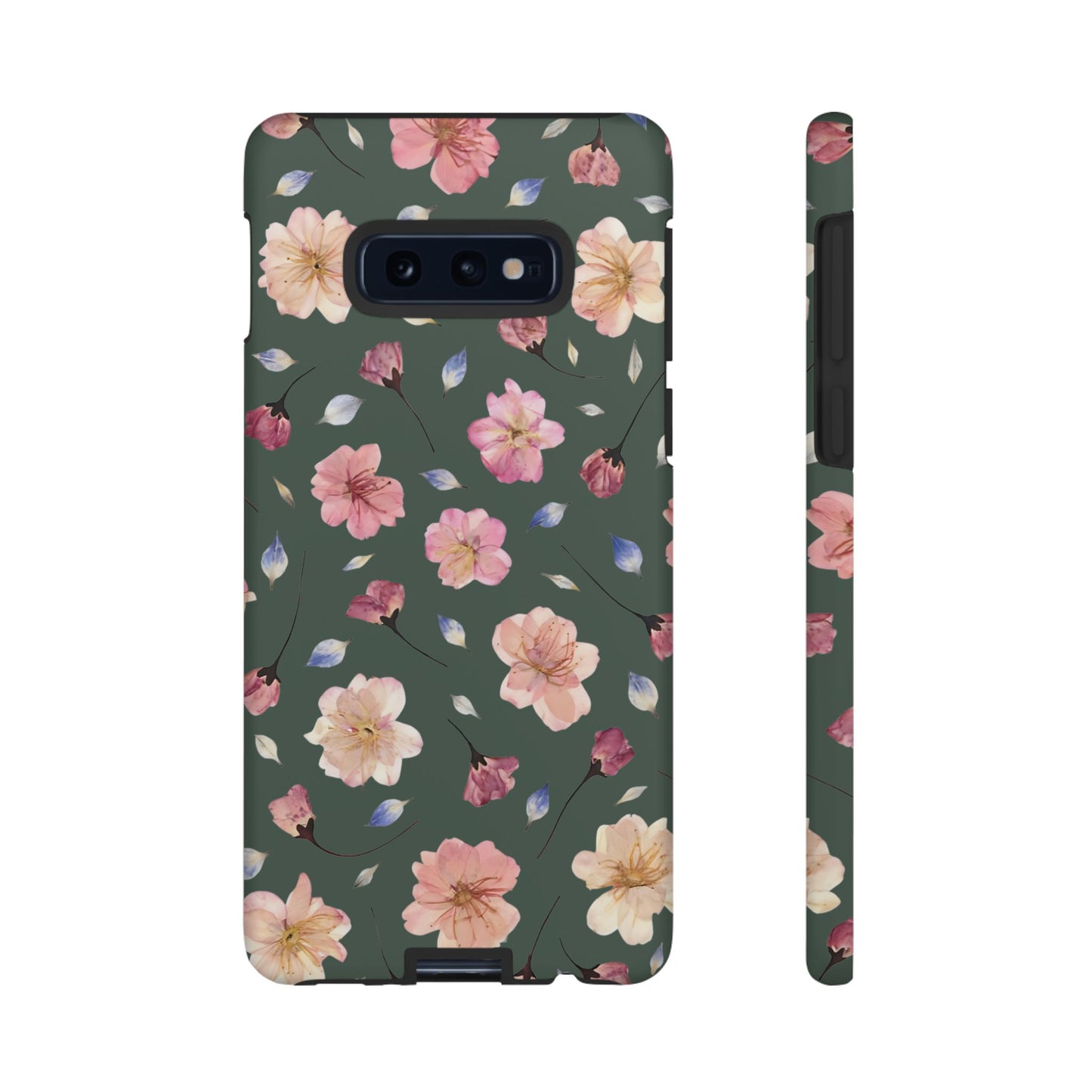 Coque Téléphone Samsung, iPhone & Google Pixel Renforcée Mate – Design Floral Fleurs de Cerisier sur Fond Verte Minéral | Protection Antichoc | Idée Cadeau Femme
