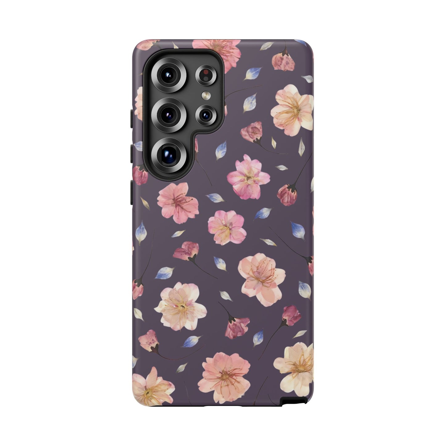 Coque Téléphone Samsung, iPhone & Google Pixel Renforcée Mate – Design Floral Fleurs de Cerisier sur Fond Couleur Prune | Protection Antichoc | Idée Cadeau Femme
