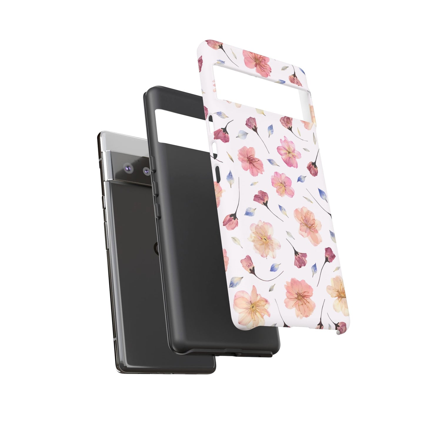 Coque Téléphone Samsung, iPhone & Google Pixel Renforcée Mate – Design Floral Fleurs de Cerisier sur Fond Blanc Poudré | Protection Antichoc | Idée Cadeau Femme