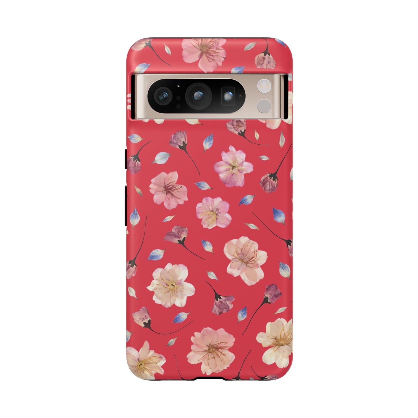 Coque Téléphone Samsung, iPhone & Google Pixel Renforcée Mate – Design Floral Fleurs de Cerisier sur Fond Rouge Féminin | Protection Antichoc | Idée Cadeau Femme