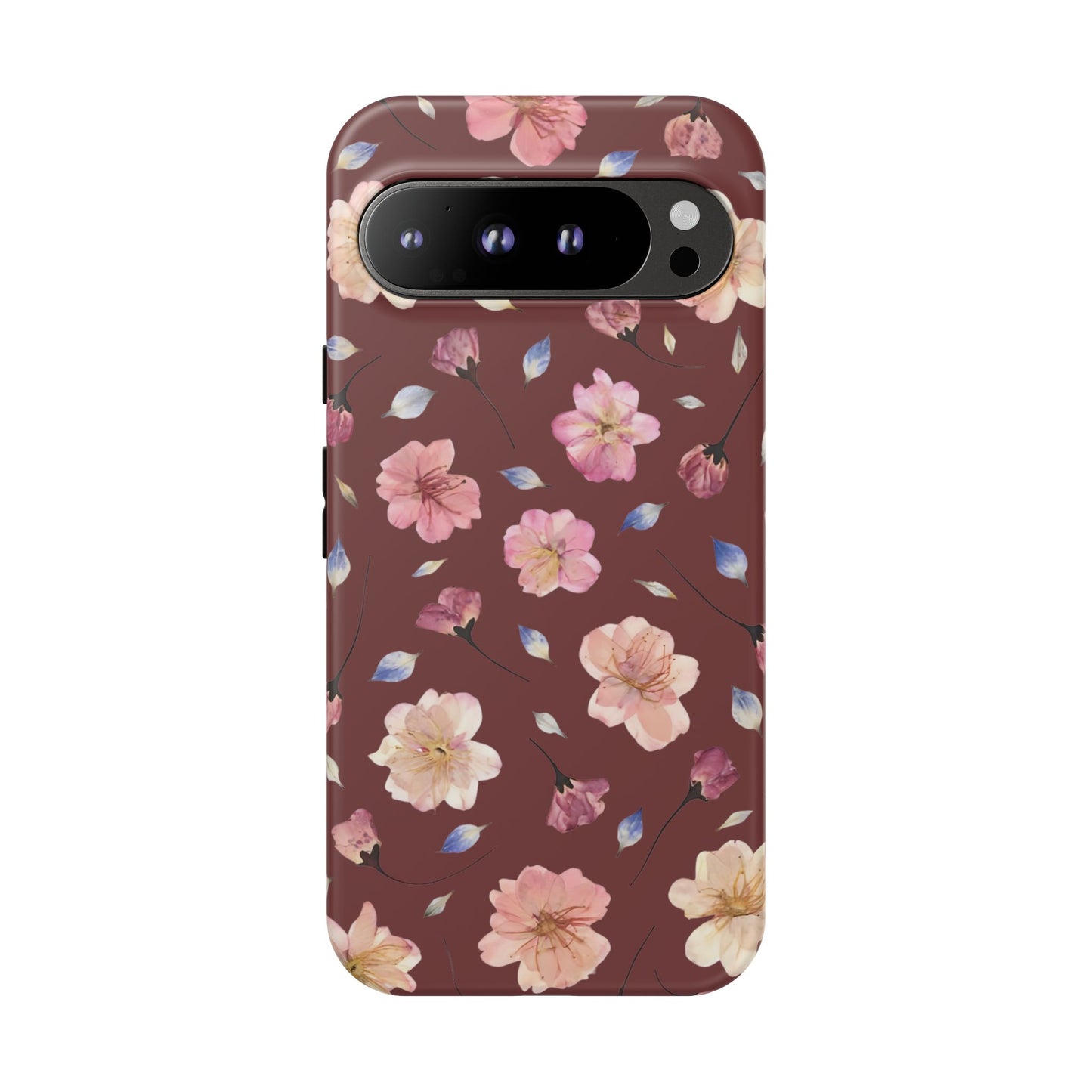 Coque Téléphone Samsung, iPhone & Google Pixel Renforcée Mate – Design Floral Fleurs de Cerisier sur Fond Bordeaux | Protection Antichoc | Idée Cadeau Pour Elle