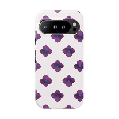 Coque Téléphone Samsung, iPhone & Google Pixel Renforcée Mate – Design Floral Epuré Fleurs de Hortensia sur Fond Blanc Perlé | Protection Antichoc | Idée Cadeau Anniversaire