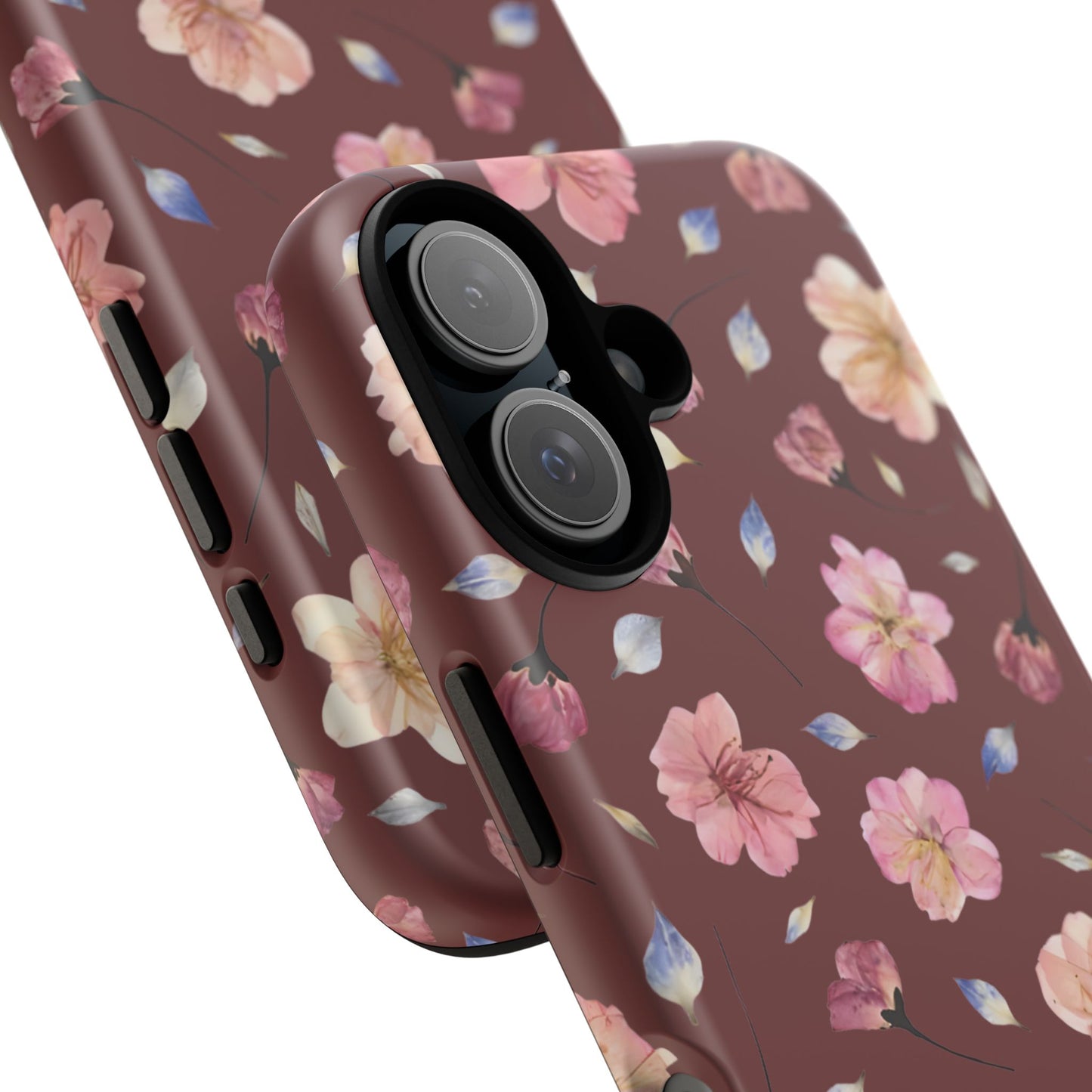 Coque Téléphone Samsung, iPhone & Google Pixel Renforcée Mate – Design Floral Fleurs de Cerisier sur Fond Bordeaux | Protection Antichoc | Idée Cadeau Pour Elle