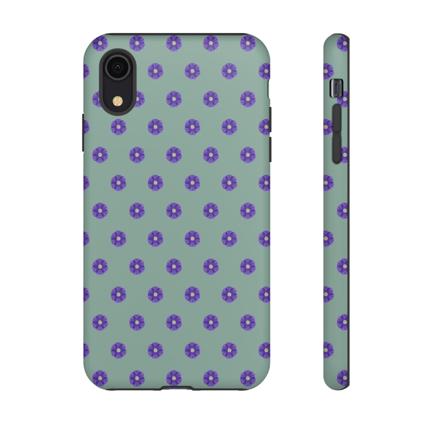 Coque Téléphone Samsung, iPhone & Google Pixel Renforcée Mate – Design Floral Epuré Fleurs de Primevère sur Fond Vert Eucalyptus | Protection Antichoc | Idée Cadeau Anniverssaire