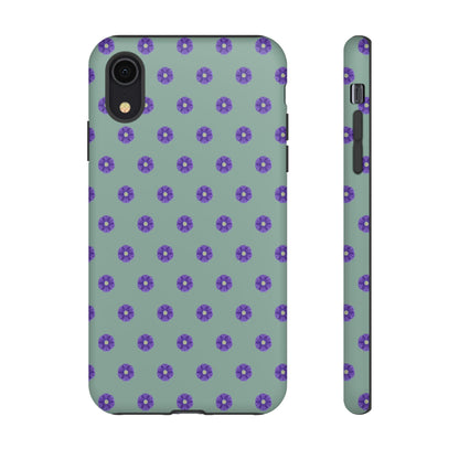 Coque Téléphone Samsung, iPhone & Google Pixel Renforcée Mate – Design Floral Epuré Fleurs de Primevère sur Fond Vert Eucalyptus | Protection Antichoc | Idée Cadeau Anniverssaire