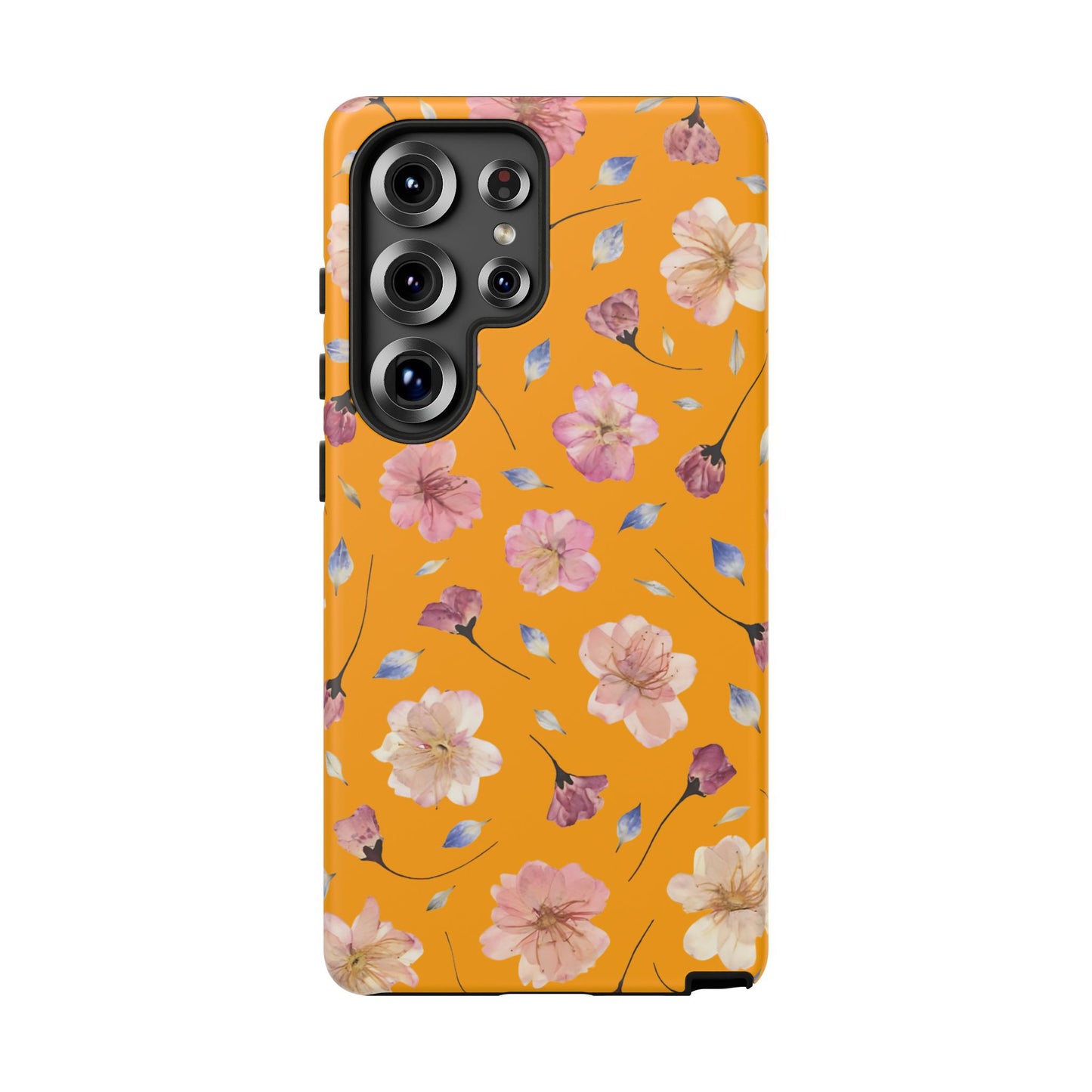 Coque Téléphone Samsung, iPhone & Google Pixel Renforcée Mate – Design Floral Fleurs de Cerisier sur Fond Couleur Curcuma| Protection Antichoc | Idée Cadeau Femme