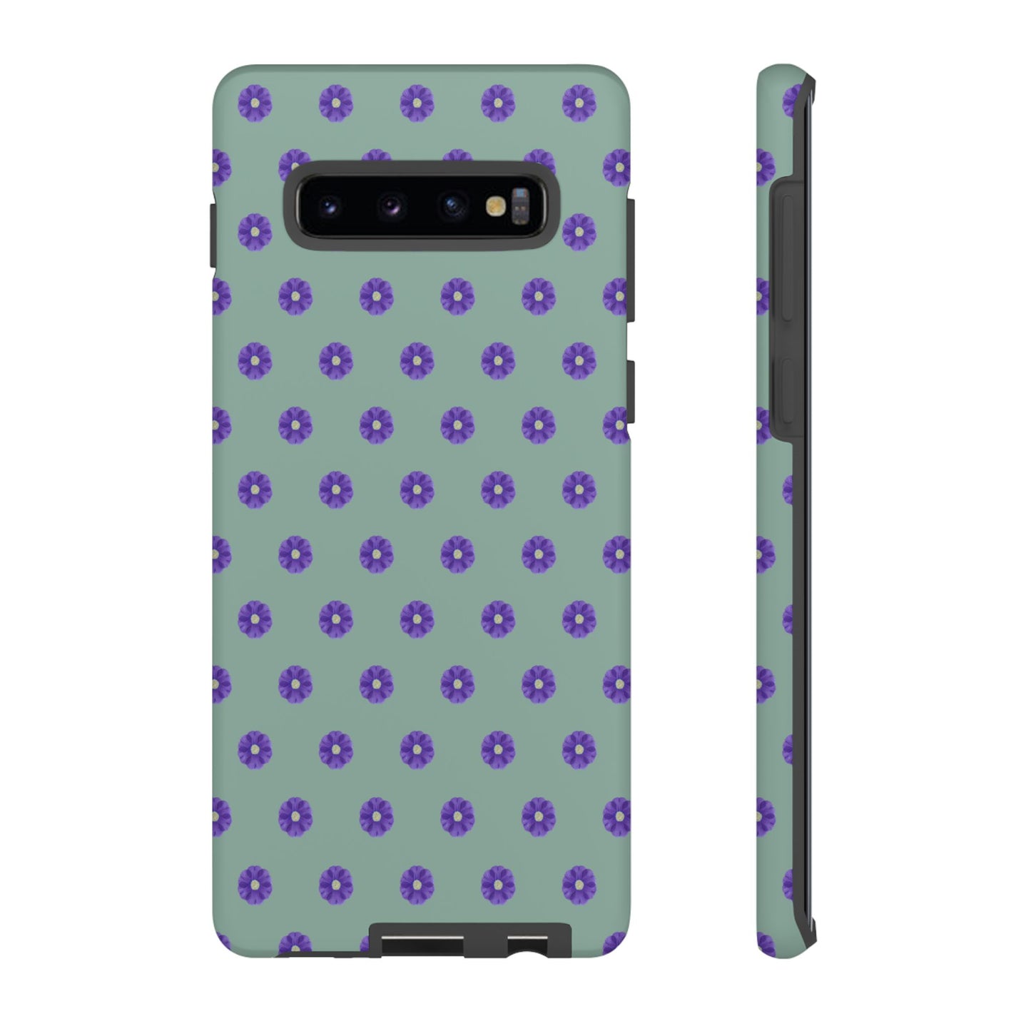 Coque Téléphone Samsung, iPhone & Google Pixel Renforcée Mate – Design Floral Epuré Fleurs de Primevère sur Fond Vert Eucalyptus | Protection Antichoc | Idée Cadeau Anniverssaire