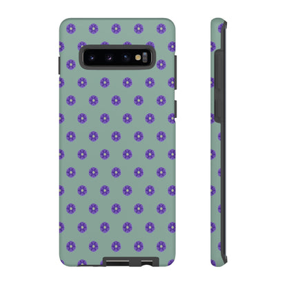 Coque Téléphone Samsung, iPhone & Google Pixel Renforcée Mate – Design Floral Epuré Fleurs de Primevère sur Fond Vert Eucalyptus | Protection Antichoc | Idée Cadeau Anniverssaire