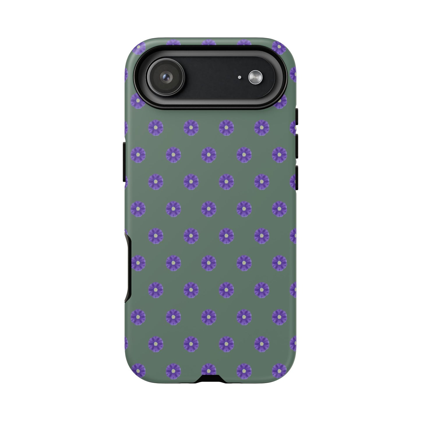 Coque Téléphone Samsung, iPhone & Google Pixel Renforcée Mate – Design Floral Epuré Fleurs de Primevère sur Fond Vert Minéral | Protection Antichoc | Idée Cadeau Femme