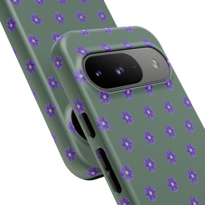 Coque Téléphone Samsung, iPhone & Google Pixel Renforcée Mate – Design Floral Epuré Fleurs de Primevère sur Fond Vert Minéral | Protection Antichoc | Idée Cadeau Femme