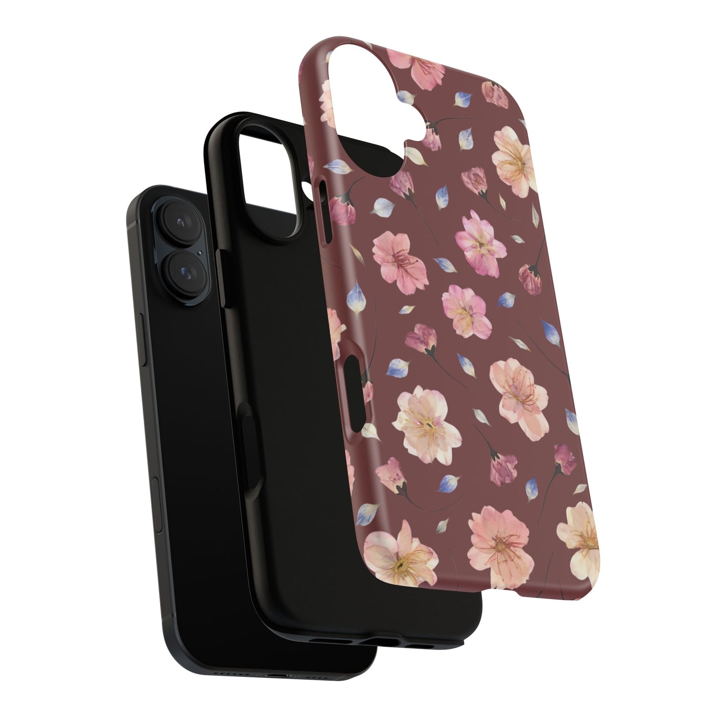 Coque Téléphone Samsung, iPhone & Google Pixel Renforcée Mate – Design Floral Fleurs de Cerisier sur Fond Bordeaux | Protection Antichoc | Idée Cadeau Pour Elle