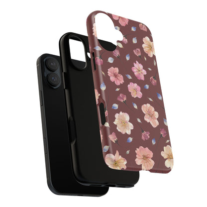 Coque Téléphone Samsung, iPhone & Google Pixel Renforcée Mate – Design Floral Fleurs de Cerisier sur Fond Bordeaux | Protection Antichoc | Idée Cadeau Pour Elle