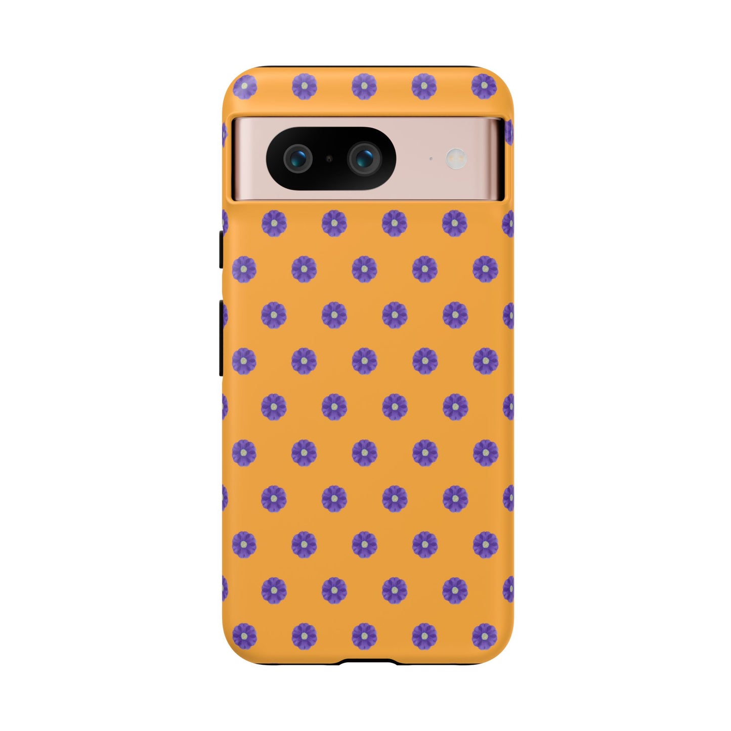 Coque Téléphone Samsung, iPhone & Google Pixel Renforcée Mate – Design Botanique Epuré Fleurs de Primevère sur Fond Ambre | Protection Antichoc | Idée Cadeau Femme