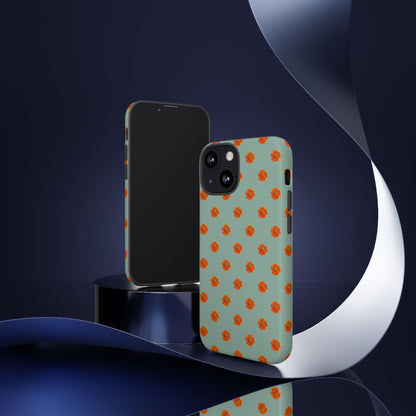 Coque Téléphone Samsung, iPhone & Google Pixel Renforcée Mate – Design Floral Epuré Fleurs de Cosmos Orange sur Fond Vert Eucalyptus | Protection Antichoc | Idée Cadeau Femme