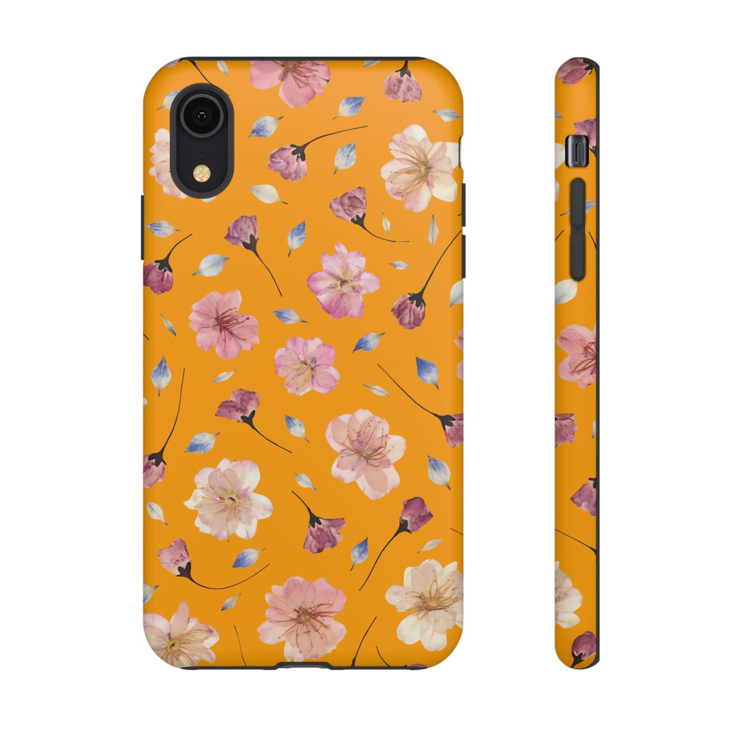 Coque Téléphone Samsung, iPhone & Google Pixel Renforcée Mate – Design Floral Fleurs de Cerisier sur Fond Couleur Curcuma| Protection Antichoc | Idée Cadeau Femme