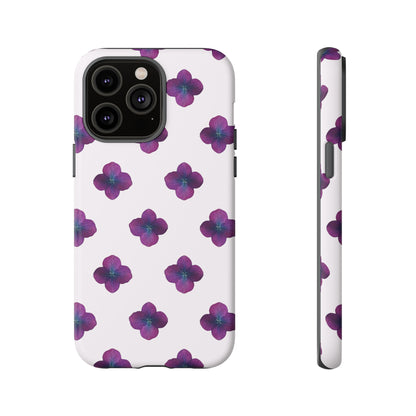 Coque Téléphone Samsung, iPhone & Google Pixel Renforcée Mate – Design Floral Epuré Fleurs de Hortensia sur Fond Blanc Perlé | Protection Antichoc | Idée Cadeau Anniversaire