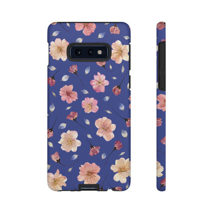 Coque Téléphone Samsung, iPhone & Google Pixel Renforcée Mate – Design Floral Fleurs de Cerisier sur Fond Bleu Encre | Protection Antichoc | Idée Cadeau Pour Elle