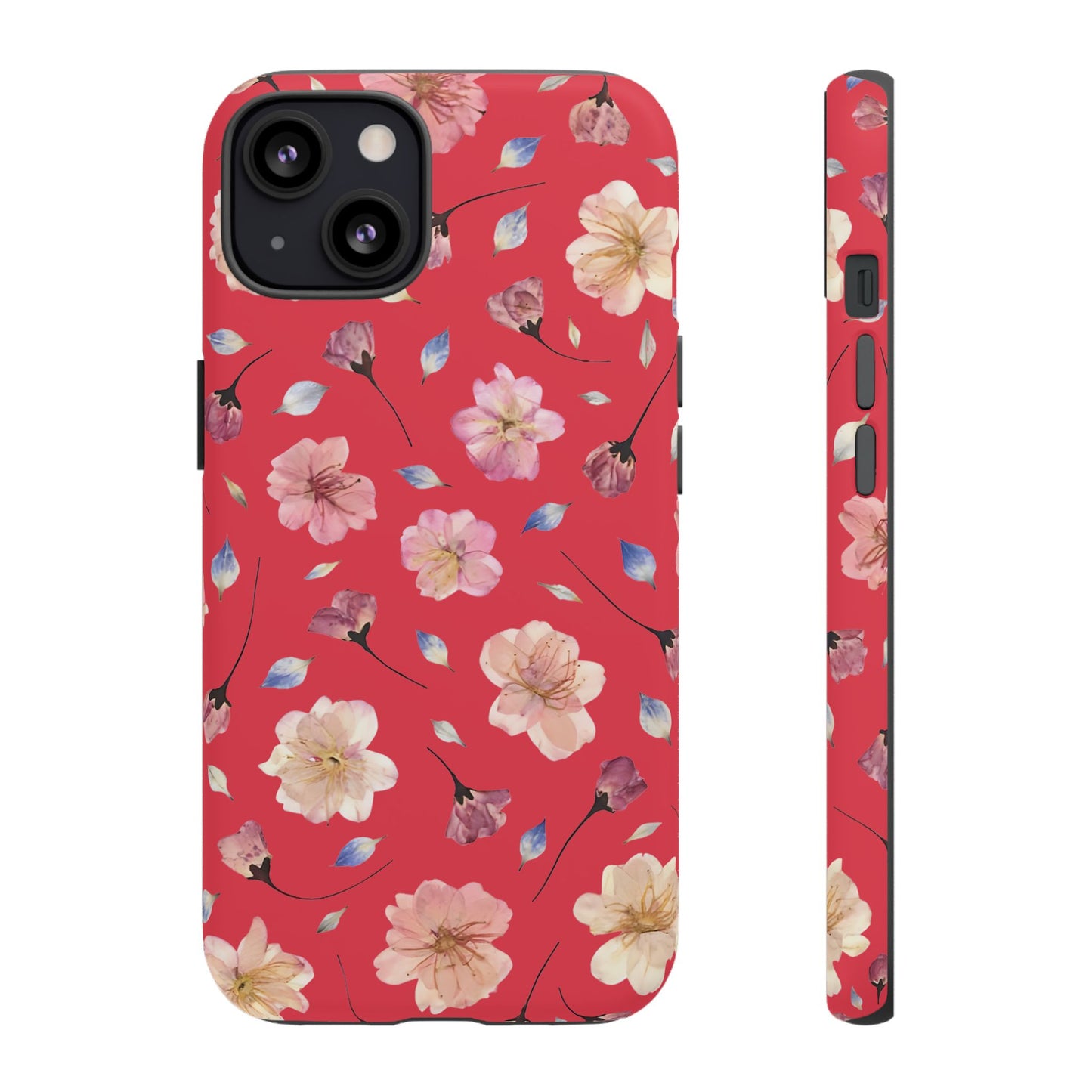 Coque Téléphone Samsung, iPhone & Google Pixel Renforcée Mate – Design Floral Fleurs de Cerisier sur Fond Rouge Féminin | Protection Antichoc | Idée Cadeau Femme