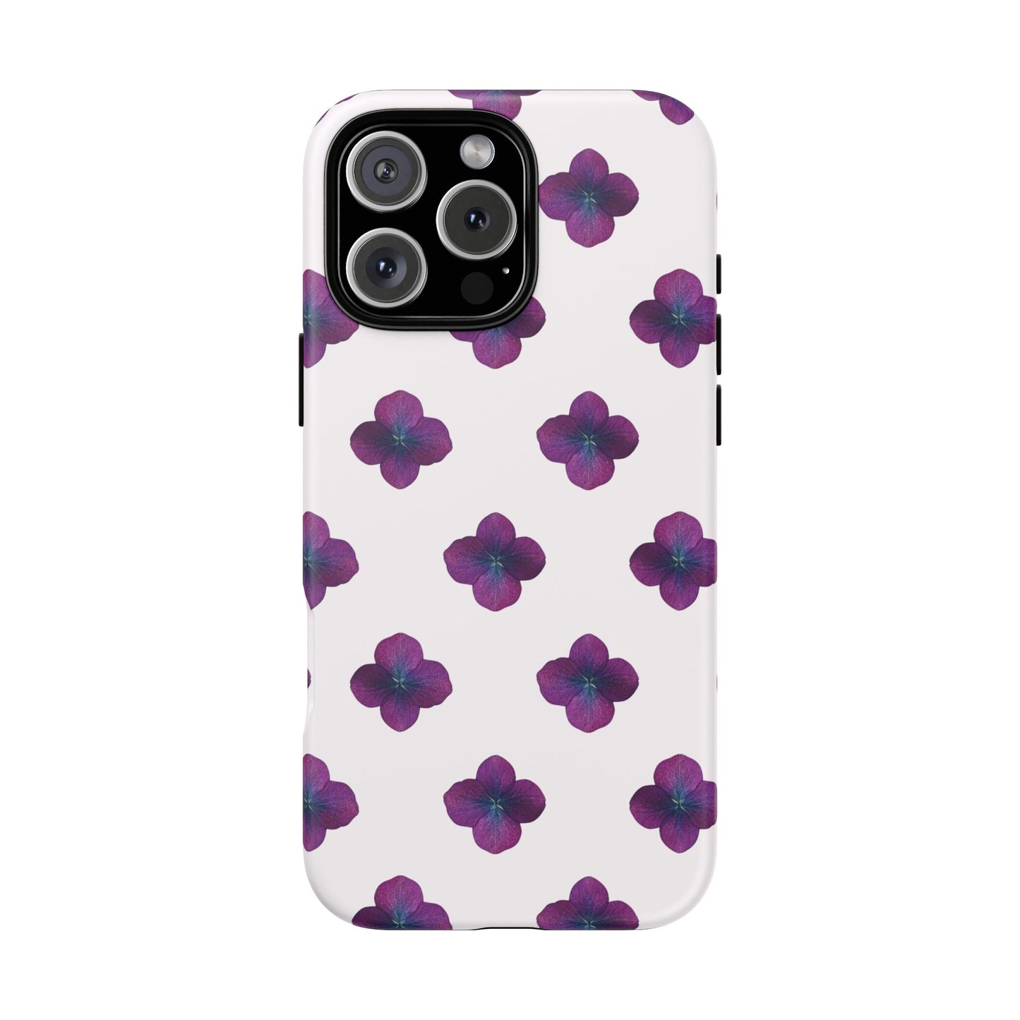 Coque Téléphone Samsung, iPhone & Google Pixel Renforcée Mate – Design Floral Epuré Fleurs de Hortensia sur Fond Blanc Perlé | Protection Antichoc | Idée Cadeau Anniversaire