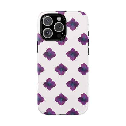 Coque Téléphone Samsung, iPhone & Google Pixel Renforcée Mate – Design Floral Epuré Fleurs de Hortensia sur Fond Blanc Perlé | Protection Antichoc | Idée Cadeau Anniversaire