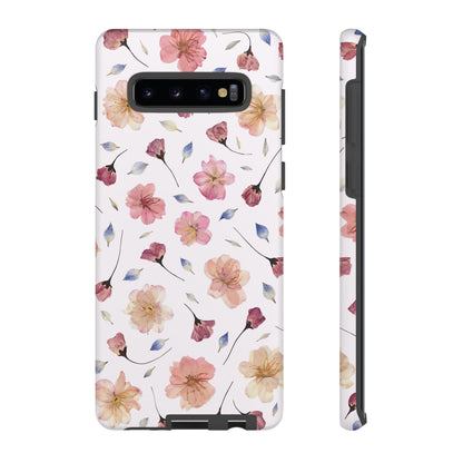 Coque Téléphone Samsung, iPhone & Google Pixel Renforcée Mate – Design Floral Fleurs de Cerisier sur Fond Blanc Poudré | Protection Antichoc | Idée Cadeau Femme