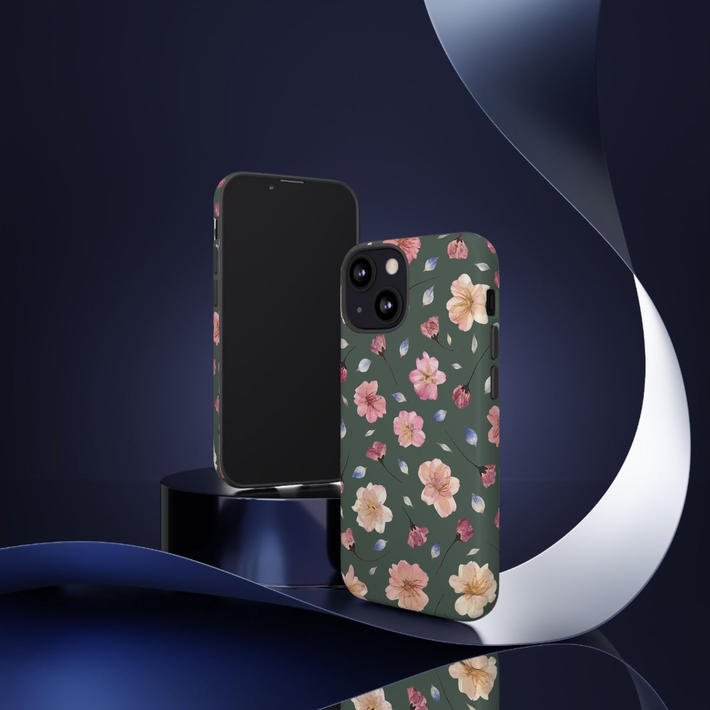 Coque Téléphone Samsung, iPhone & Google Pixel Renforcée Mate – Design Floral Fleurs de Cerisier sur Fond Verte Minéral | Protection Antichoc | Idée Cadeau Femme
