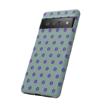 Coque Téléphone Samsung, iPhone & Google Pixel Renforcée Mate – Design Floral Epuré Fleurs de Primevère sur Fond Vert Eucalyptus | Protection Antichoc | Idée Cadeau Anniverssaire