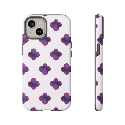Coque Téléphone Samsung, iPhone & Google Pixel Renforcée Mate – Design Floral Epuré Fleurs de Hortensia sur Fond Blanc Perlé | Protection Antichoc | Idée Cadeau Anniversaire