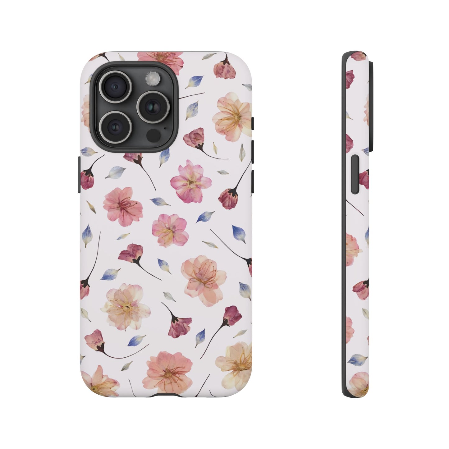 Coque Téléphone Samsung, iPhone & Google Pixel Renforcée Mate – Design Floral Fleurs de Cerisier sur Fond Blanc Poudré | Protection Antichoc | Idée Cadeau Femme