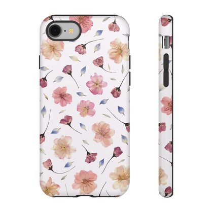 Coque Téléphone Samsung, iPhone & Google Pixel Renforcée Mate – Design Floral Fleurs de Cerisier sur Fond Blanc Poudré | Protection Antichoc | Idée Cadeau Femme