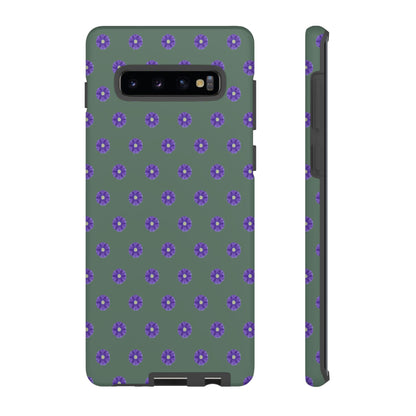 Coque Téléphone Samsung, iPhone & Google Pixel Renforcée Mate – Design Floral Epuré Fleurs de Primevère sur Fond Vert Minéral | Protection Antichoc | Idée Cadeau Femme