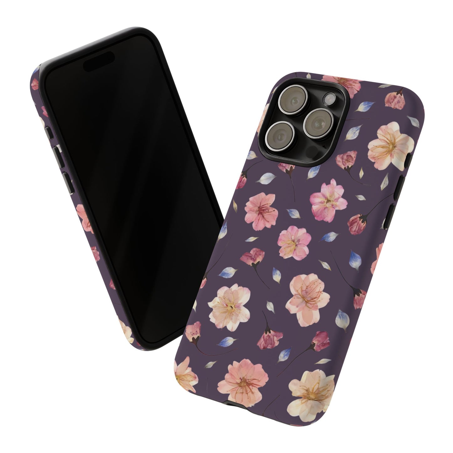 Coque Téléphone Samsung, iPhone & Google Pixel Renforcée Mate – Design Floral Fleurs de Cerisier sur Fond Couleur Prune | Protection Antichoc | Idée Cadeau Femme
