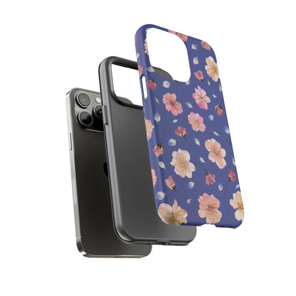 Coque Téléphone Samsung, iPhone & Google Pixel Renforcée Mate – Design Floral Fleurs de Cerisier sur Fond Bleu Encre | Protection Antichoc | Idée Cadeau Pour Elle