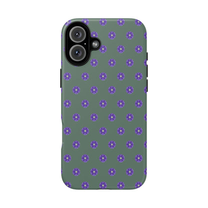 Coque Téléphone Samsung, iPhone & Google Pixel Renforcée Mate – Design Floral Epuré Fleurs de Primevère sur Fond Vert Minéral | Protection Antichoc | Idée Cadeau Femme