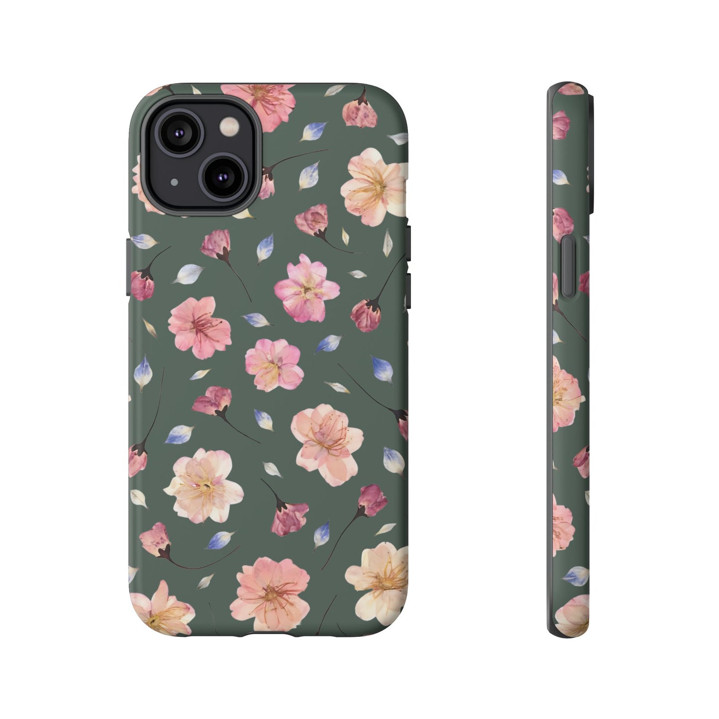 Coque Téléphone Samsung, iPhone & Google Pixel Renforcée Mate – Design Floral Fleurs de Cerisier sur Fond Verte Minéral | Protection Antichoc | Idée Cadeau Femme
