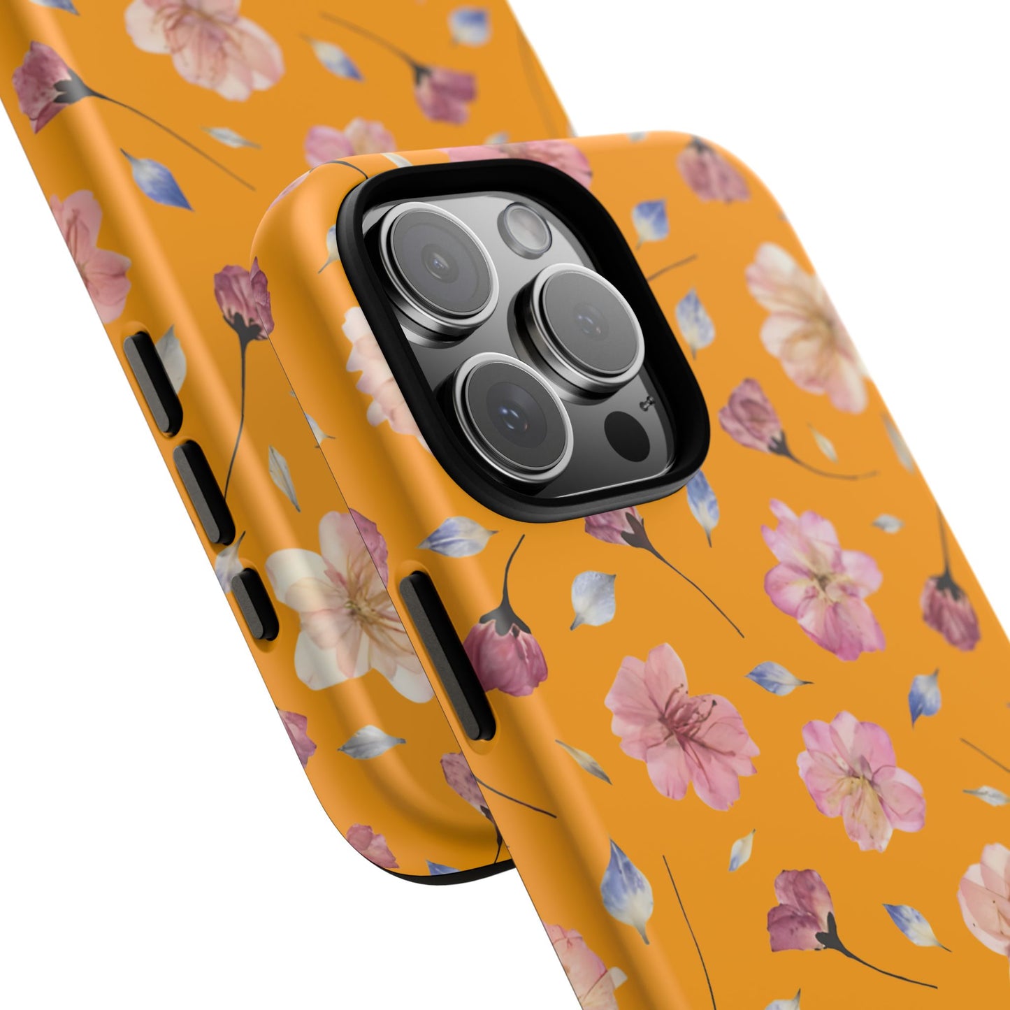 Coque Téléphone Samsung, iPhone & Google Pixel Renforcée Mate – Design Floral Fleurs de Cerisier sur Fond Couleur Curcuma| Protection Antichoc | Idée Cadeau Femme
