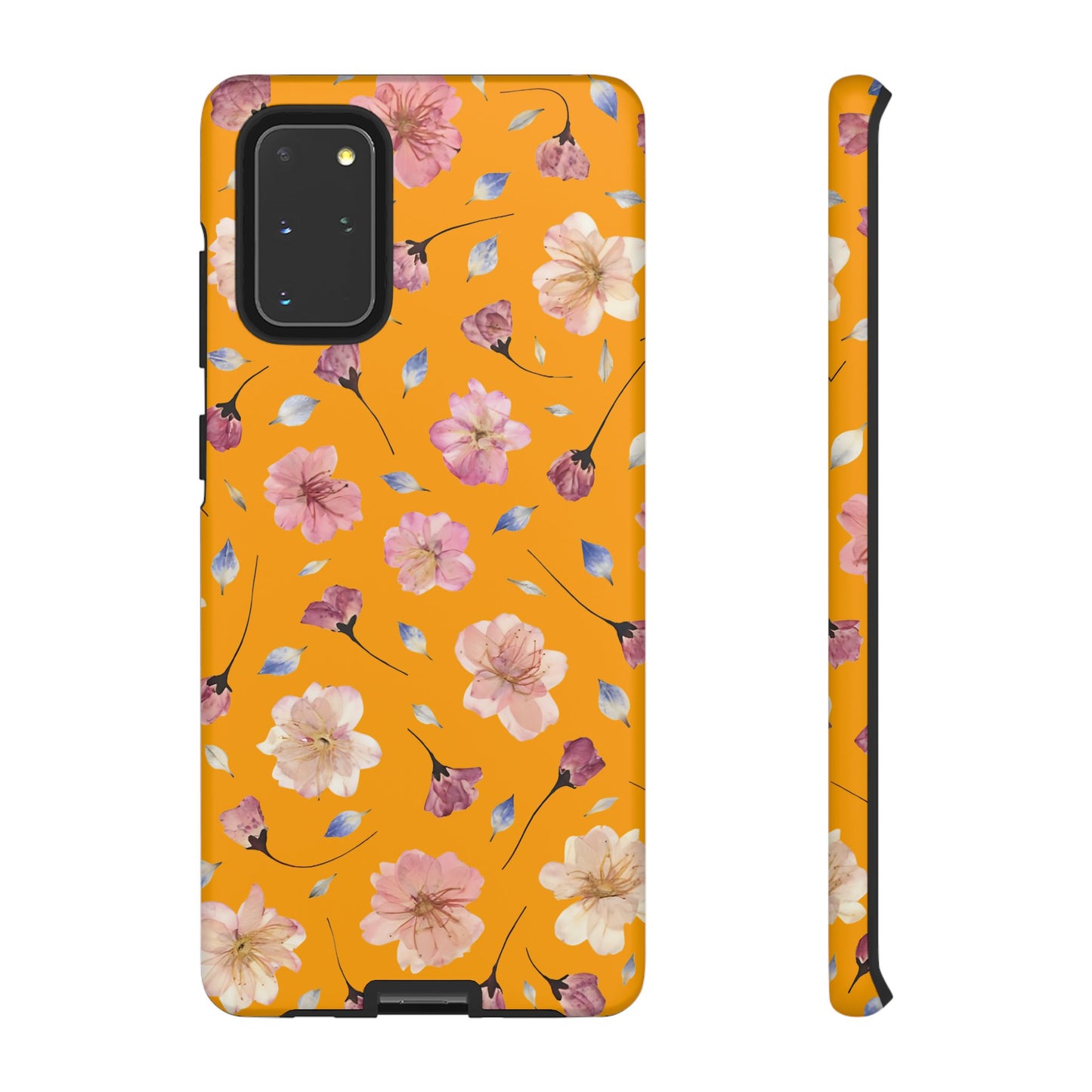 Coque Téléphone Samsung, iPhone & Google Pixel Renforcée Mate – Design Floral Fleurs de Cerisier sur Fond Couleur Curcuma| Protection Antichoc | Idée Cadeau Femme